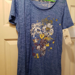 Three Hearts Blue Screen Printed Floral Tee XL